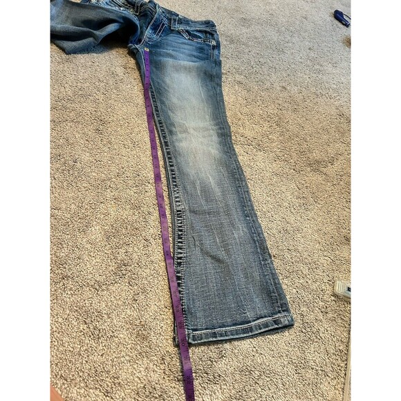 Miss Me JE8115BR Boot Women's Size 29 x 30 Flap Pockets Jeans Red White Blue Gem - Picture 7 of 9